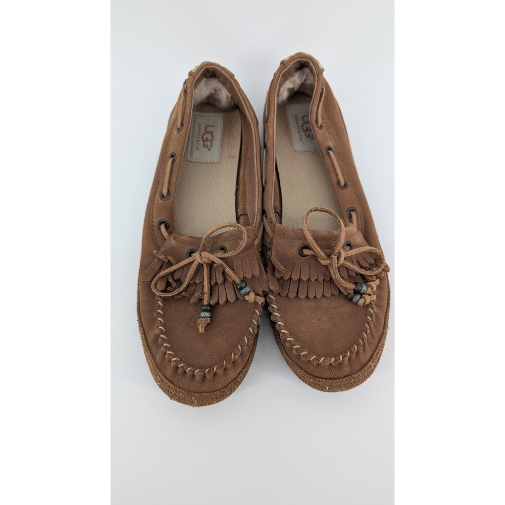 UGG Australia Milana Brown Leather Fringe Moccasin Loafers 1005451 Womens 7.5 - Picture 5 of 9